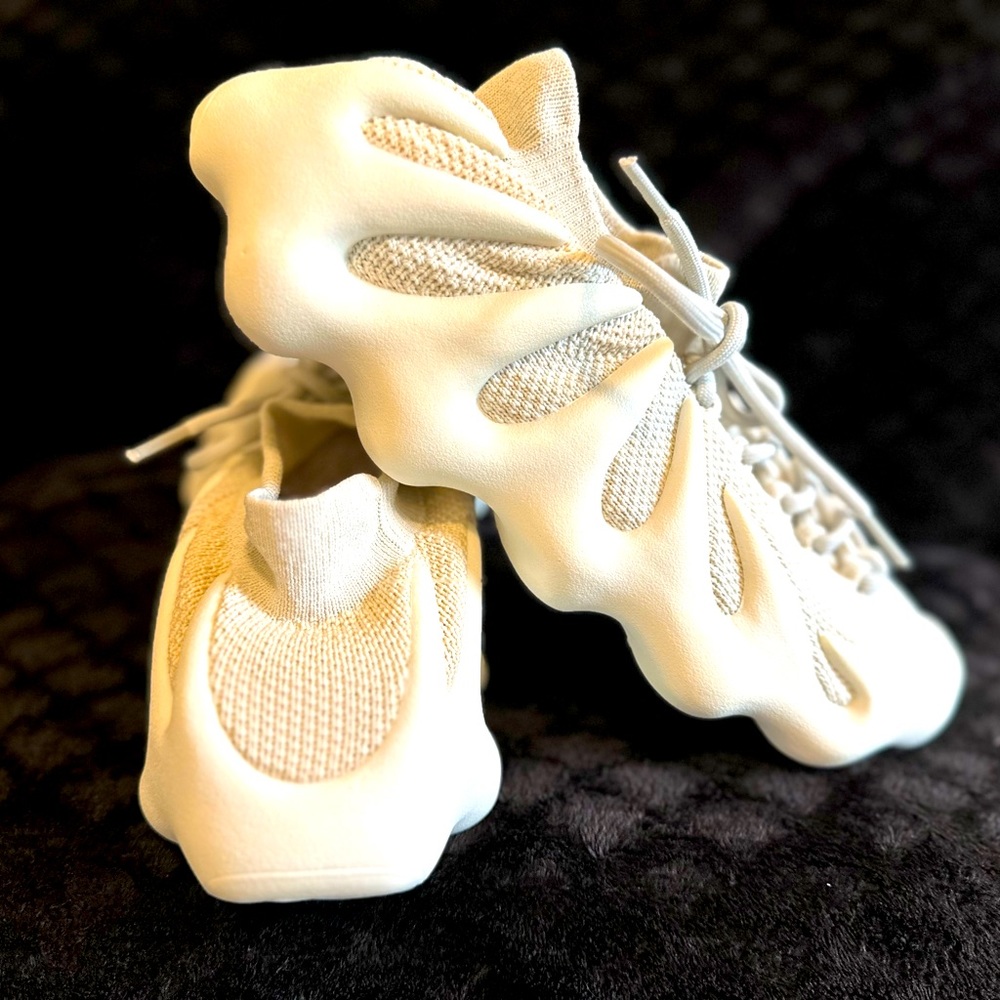 Cloud White Knit Breathable Minimalist Design elastic cuff interlaced sneakers